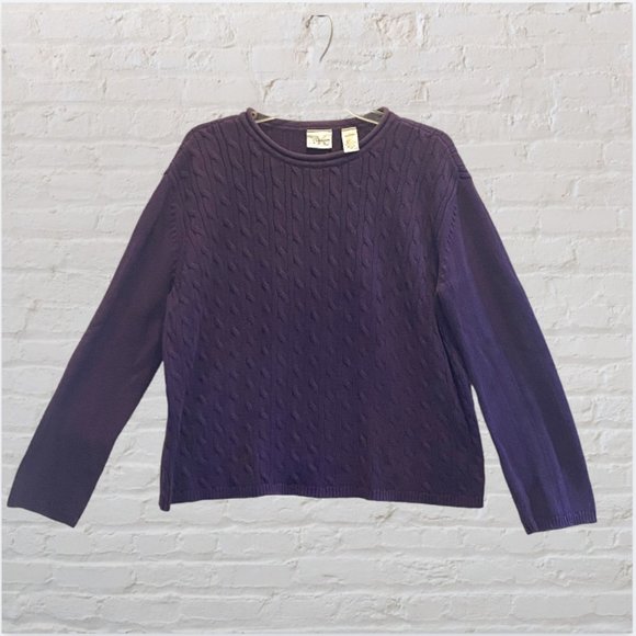 VINTAGE VILLAGER SPORT (LIZ CLAIBORNE) -- Sweater, Purple Cable Knit Long Sleeve - Picture 4 of 12